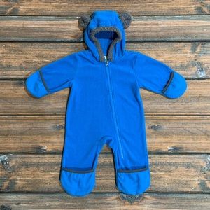 Funzies Cuddle Club Baby Boy 3-6 Months Blue Fleece Bear Ear Bunting Snowsuit